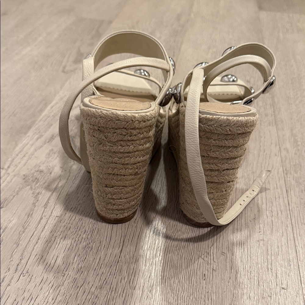 Cinq a Sept Cream Platform Sandals with Silver Accents - Picture 3 of 4